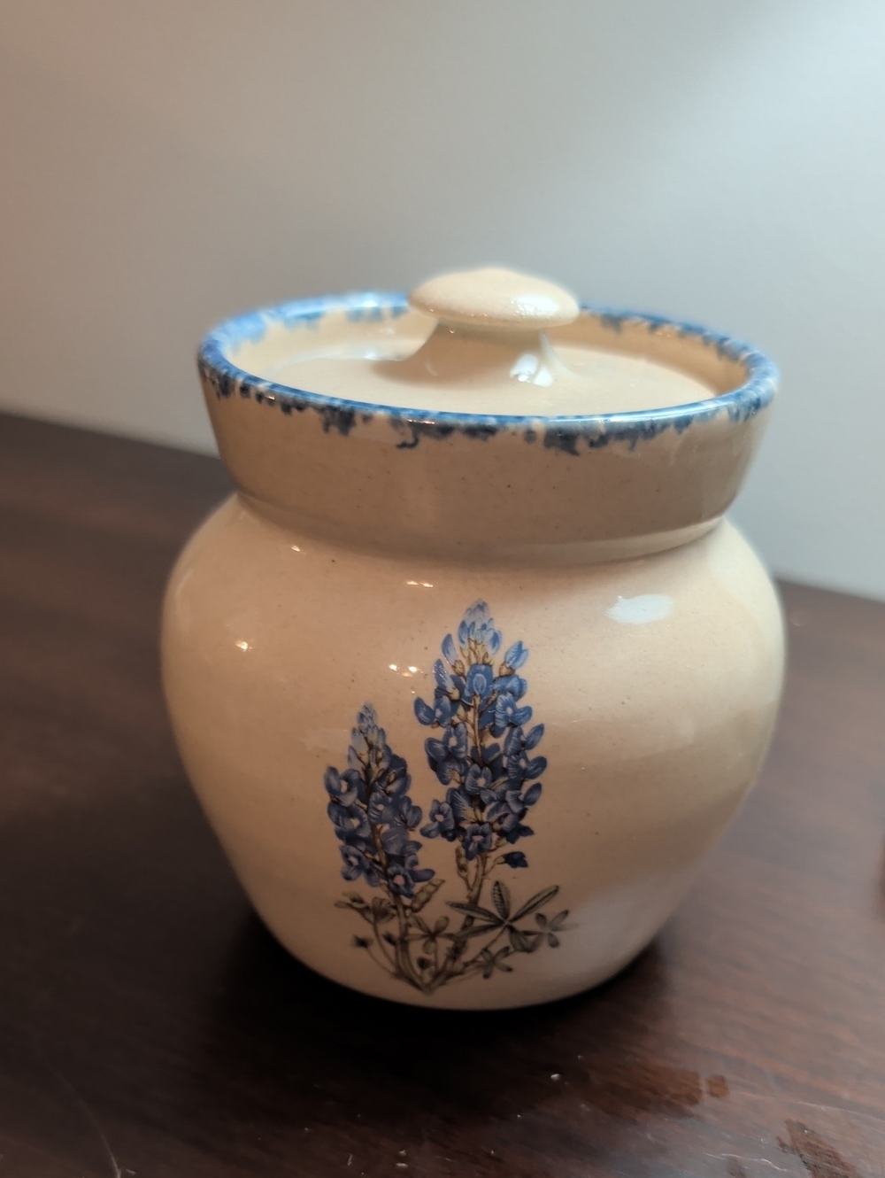 Yesteryears Pottery Hand Turned Bluebonnets Jar W/Lid
